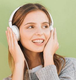 Student learning with headphones